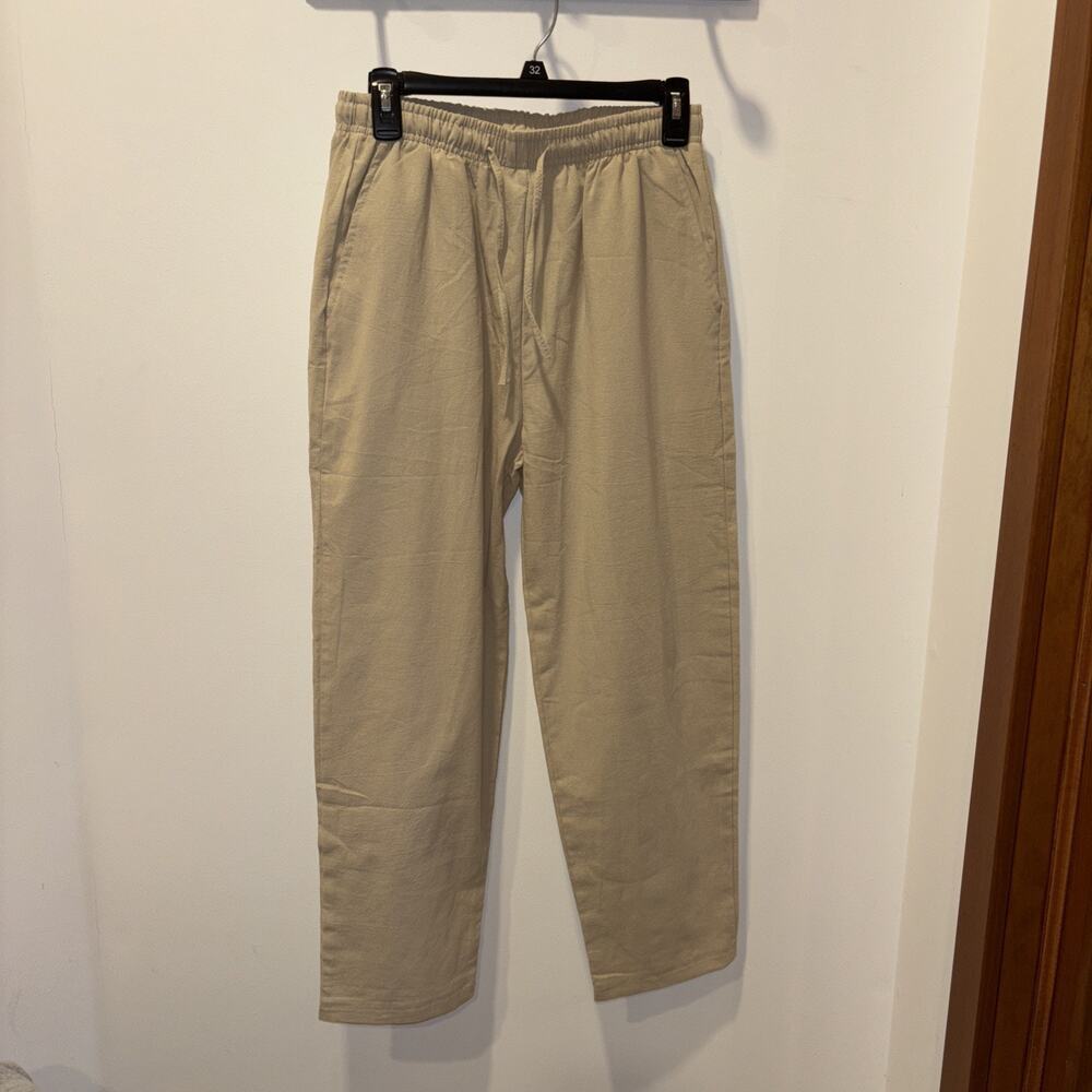 NEW Parijan Linen Pants Mens M 28/26 Beige Drawstring Waist Resort Beachy Relax